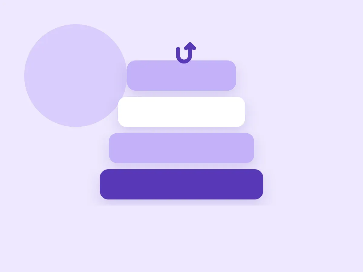Four rounded layers stacked from a wide purple base, with the Upperkai arrow above